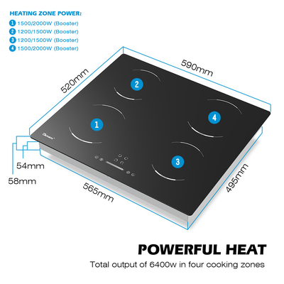 satın al 60cm 4 Burners Elektrikli Mutfak 4 Bölge İndüksiyon Hob 6400W GIB464SC online manufacture