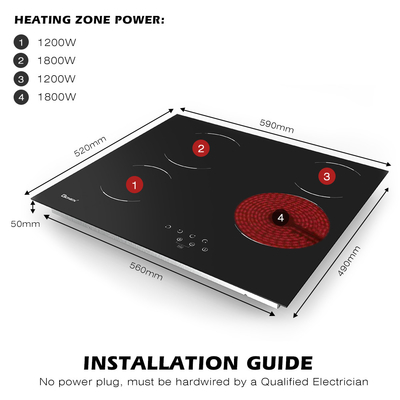 220V-240V 4 Burner Elektrikli Mutfak 24 Inç Seramik Mutfak 6000W