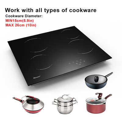 Cam Keramik Elektrik Hob Yakıcı 60 Cm 4 Yemek Bölgesi İçeriği Siyah Cam Fırın